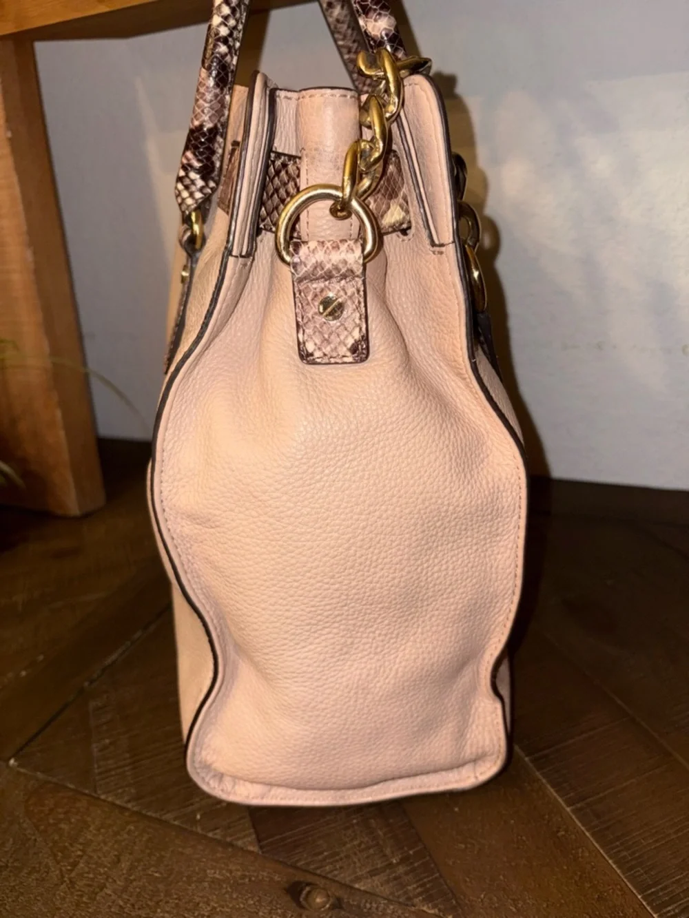 Michael Kors Hamilton Satchel Snake Trim Lock Bag Blush Beige